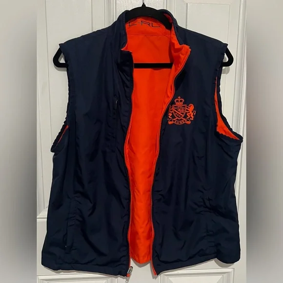 Lauren Ralph Lauren L Womens Crest Reversible Golf Vest Blue Orange Embroidered - Picture 7 of 15